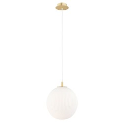 Lampa wisząca pojedyncza złota, klosz ryflowan biały, średnica 12, oświetlenie łazienki, sypialni, blatu w kuchni Paloma 25  Biała.jpg