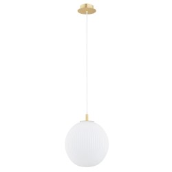 Lampa wisząca pojedyncza złota, klosz ryflowan biały, średnica 25, oświetlenie łazienki, sypialni, blatu w kuchni Paloma 25  Biała.jpg