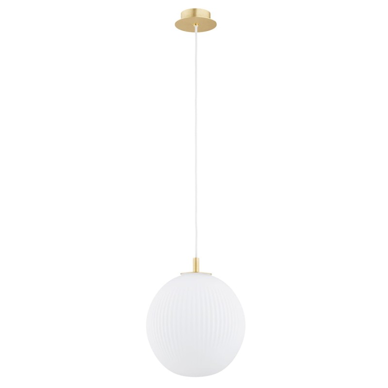 Lampa wisząca pojedyncza złota, klosz ryflowan biały, średnica 25, oświetlenie łazienki, sypialni, blatu w kuchni Paloma 25  Biała.jpg