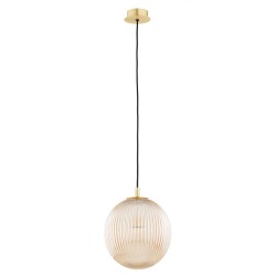 Lampa wisząca pojedyncza złota, klosz ryflowany miodowy, średnica 25, do jadalni, nad blat w kuchni Paloma 25  Miodowy (2).jpg