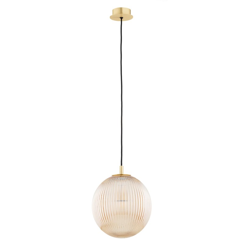 Lampa wisząca pojedyncza złota, klosz ryflowany miodowy, średnica 25, do jadalni, nad blat w kuchni Paloma 25  Miodowy (2).jpg