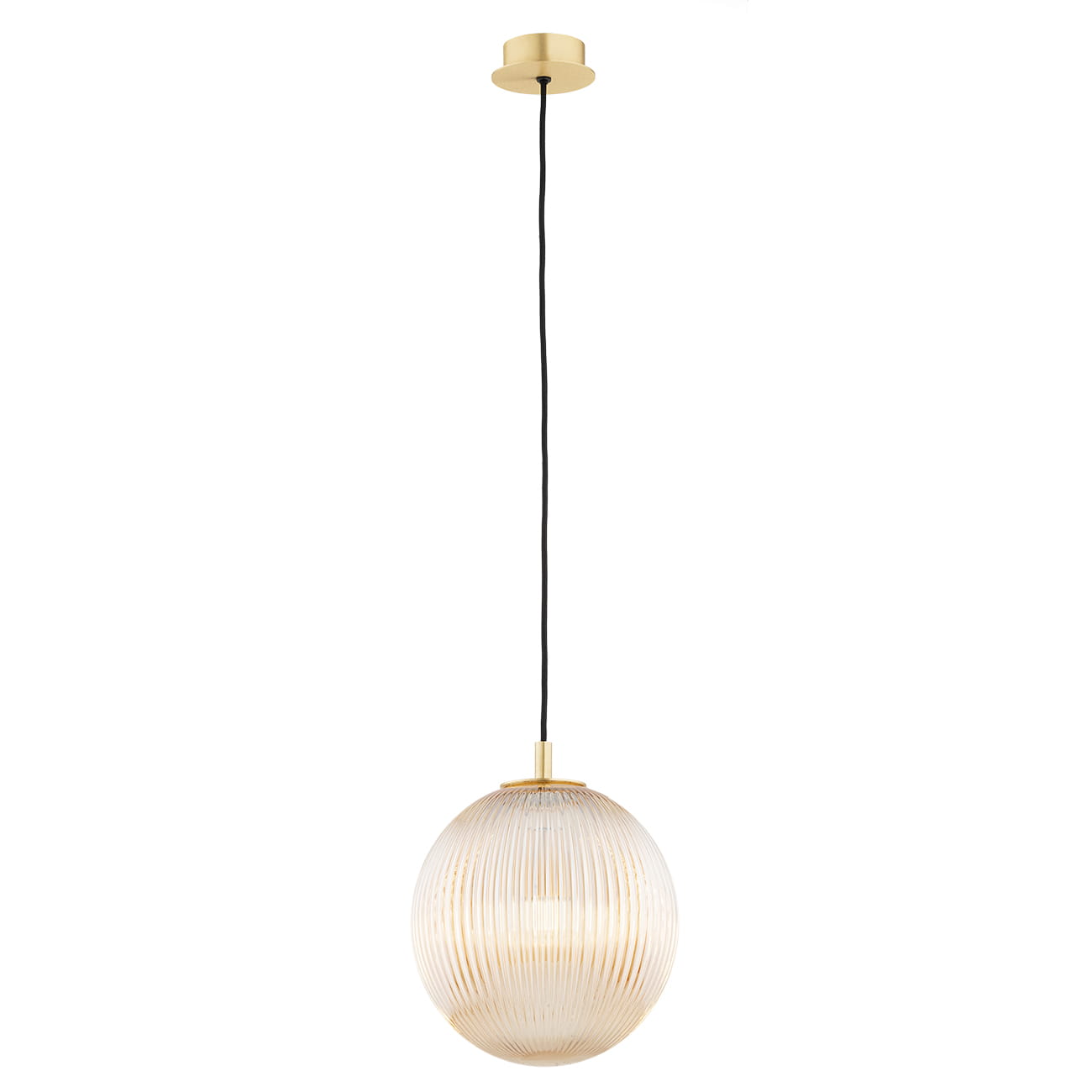 Lampa wisząca pojedyncza złota, klosz ryflowany miodowy, średnica 25, do jadalni, nad blat w kuchni Paloma 25  Miodowy.jpg