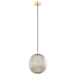 Lampa wisząca pojedyncza złota, klosz ryflowany szara, średnica 25, do jadalni, nad blat w kuchni Paloma 25  Szara (2).jpg