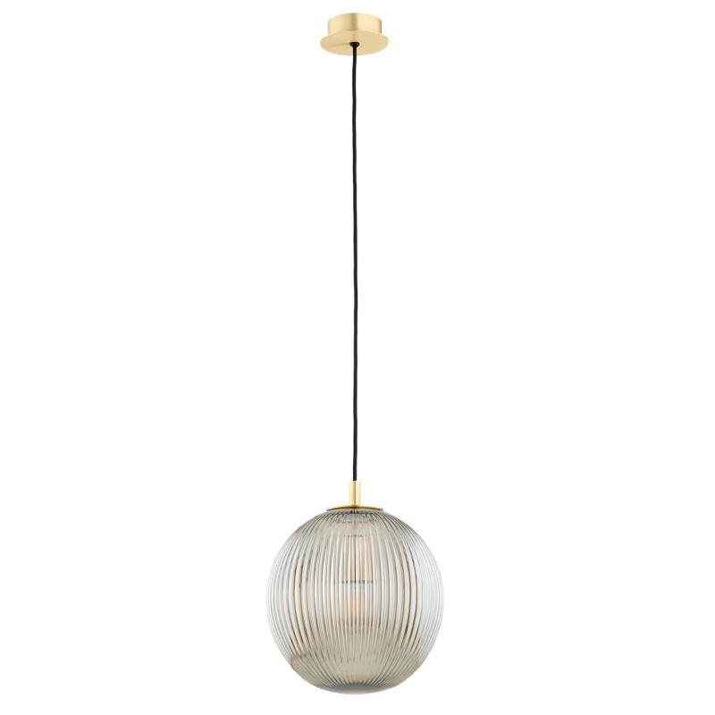 Lampa wisząca pojedyncza złota, klosz ryflowany szara, średnica 25, do jadalni, nad blat w kuchni Paloma 25  Szara (2).jpg