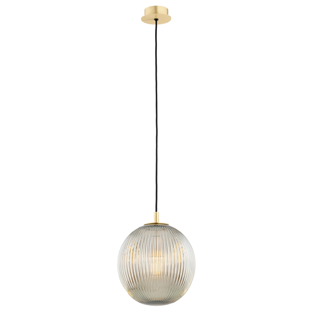 Lampa wisząca pojedyncza złota, klosz ryflowany szara, średnica 25, do jadalni, nad blat w kuchni Paloma 25  Szara.jpg