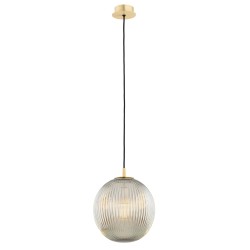 Lampa wisząca pojedyncza złota, klosz ryflowany szara, średnica 25, do jadalni, nad blat w kuchni Paloma 25  Szara.jpg