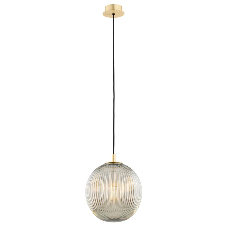 Lampa wisząca pojedyncza złota, klosz ryflowany szara, średnica 25, do jadalni, nad blat w kuchni Paloma 25  Szara.jpg