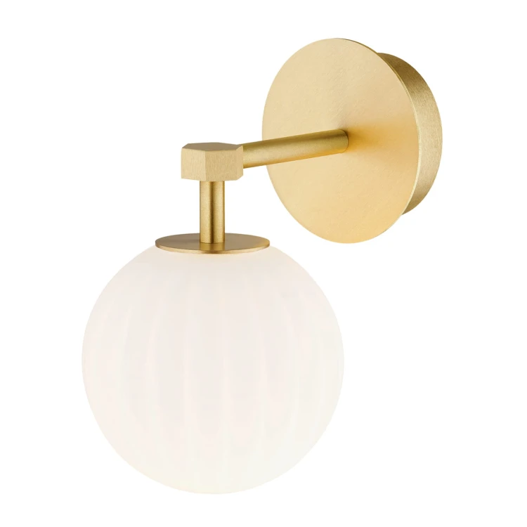 Złoty elegancki kinkiet,mosiądz, klosz ryflowany biały Paloma klosz ryflowany biały.jpg