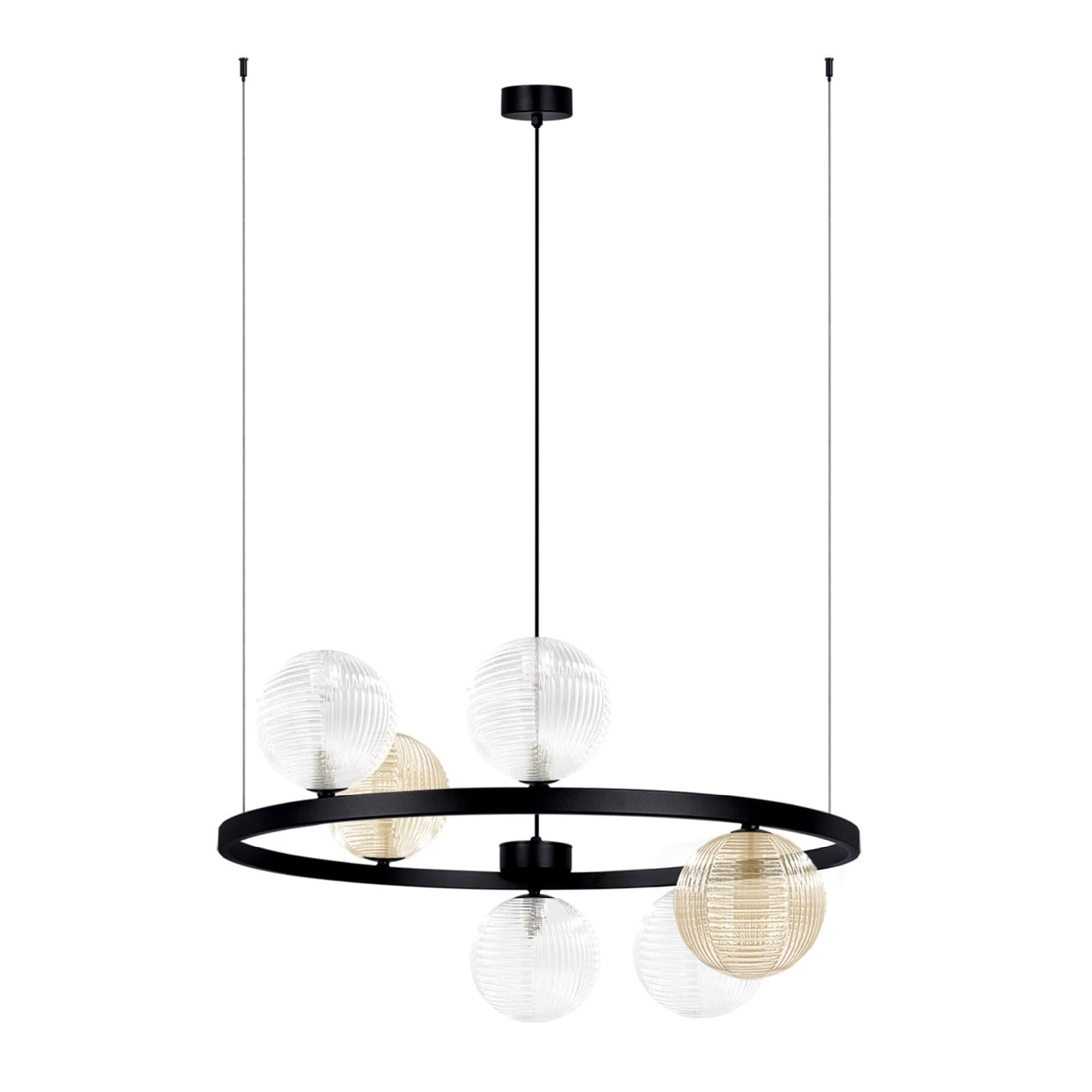 Lampa wisząca nad okragły stół- Saturno 5697 klosze ryflowane i bursztynowe ryflowane (2).jpg