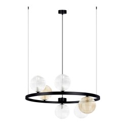 Lampa wisząca nad okragły stół- Saturno 5697 klosze ryflowane i bursztynowe ryflowane (1).jpg