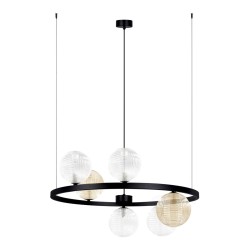 Lampa wisząca nad okrągły stół- Saturno 5697 klosze ryflowane i bursztynowe ryflowane (3).jpg