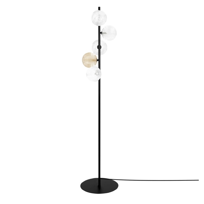 Podłogowa lampa do salonu Saturno klosze przezroczyste i bursztynowy ryflowane (2).jpg