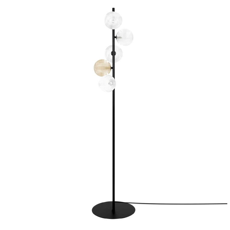 Podłogowa lampa do salonu Saturno klosze przezroczyste i bursztynowy ryflowane.jpg