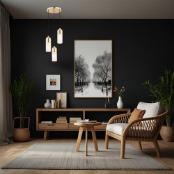 Lampa wisząca do sypialni - Burgos Mosiądz, trzy białe podłużne klosze aranżacja.jpg