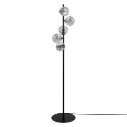 Lampa podłogowa Monza – czarna, z pięcioma szklanymi kloszami grafitowymi  Nowoczesne oświetlenie do salonu i sypialni.jpg