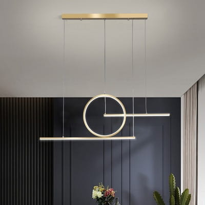 Nowoczesna lampa wisząca LED – Lidea złota, z regulacją barwy światła, delikatne, nastrojowe oświetlenie stołu w jadalni i kuchni aranżacja.jpg