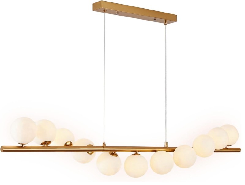 Lampa wisząca Stretto – nowoczesne oświetlenie w złotym odcieniu z 11 mlecznymi kloszami.jpg