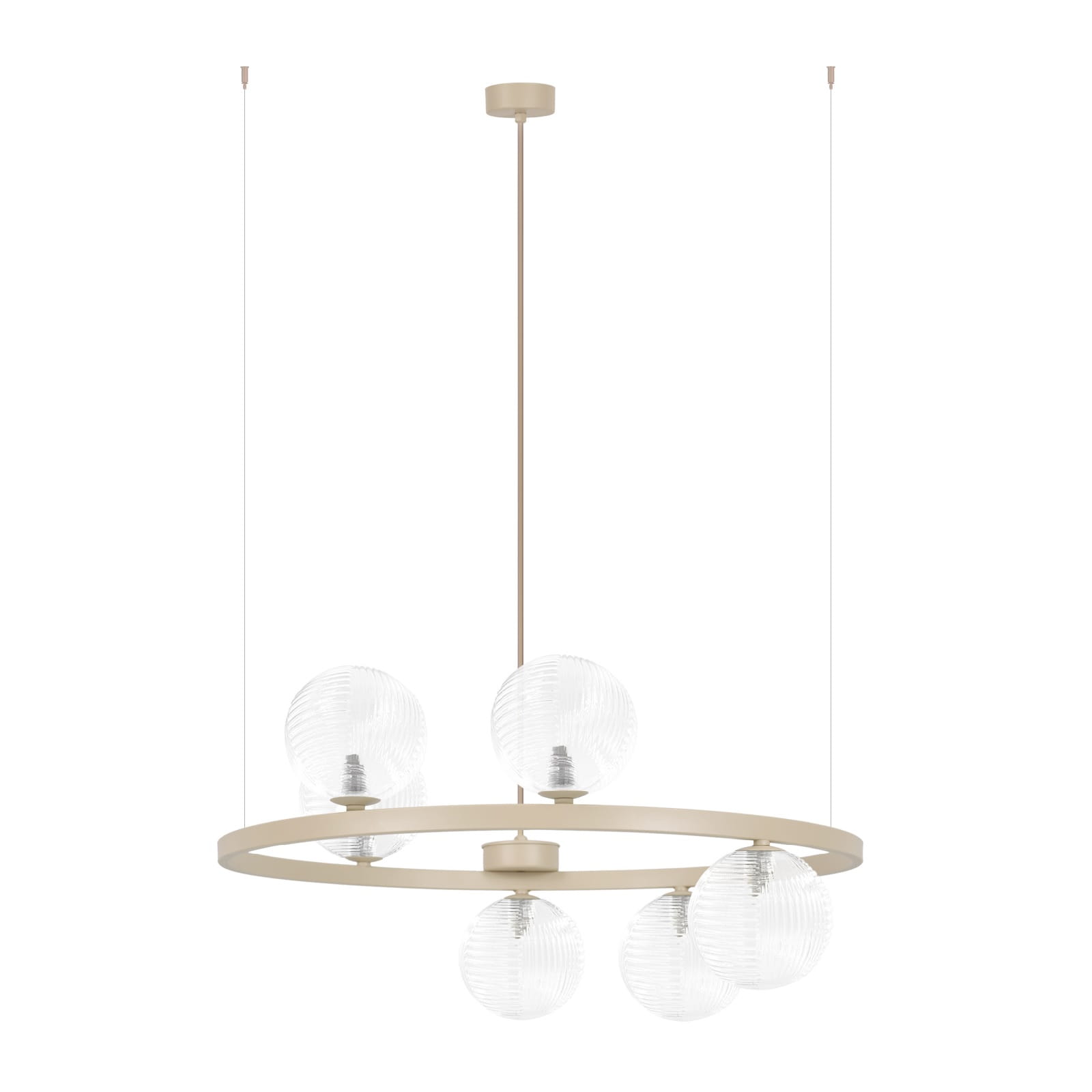 Tesoro okragła lampa wiszaca, sześć ryflowanych szklanych kloszy, kolor beż , lampa do beżowego salonu.jpg