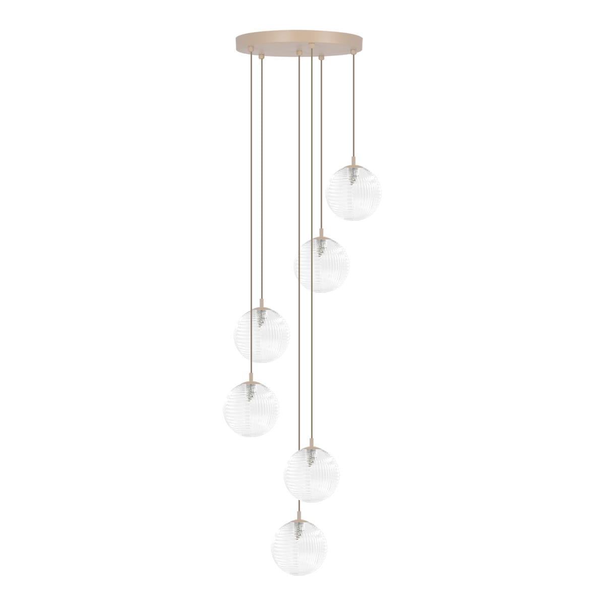 Spiralna lampa wiszaca Tesoro Kaskada beżowa, lampa do wysokich salonów.jpg