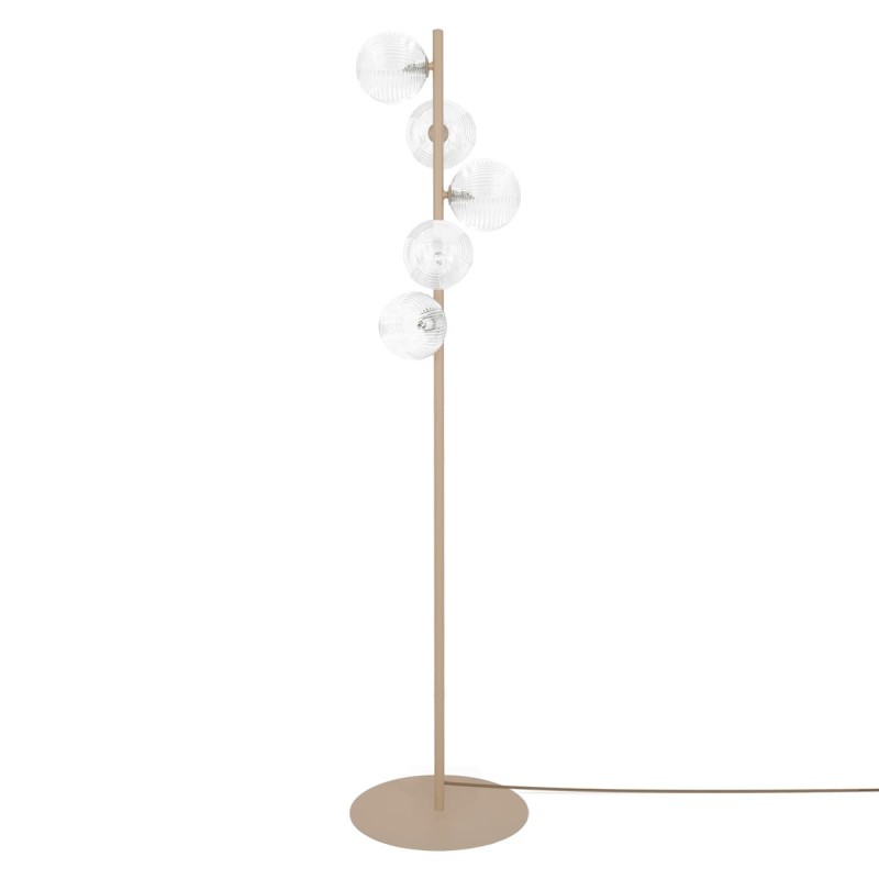 Beżowa lampa podłogowa Tesoro z 5 kulistymi kloszami.jpg