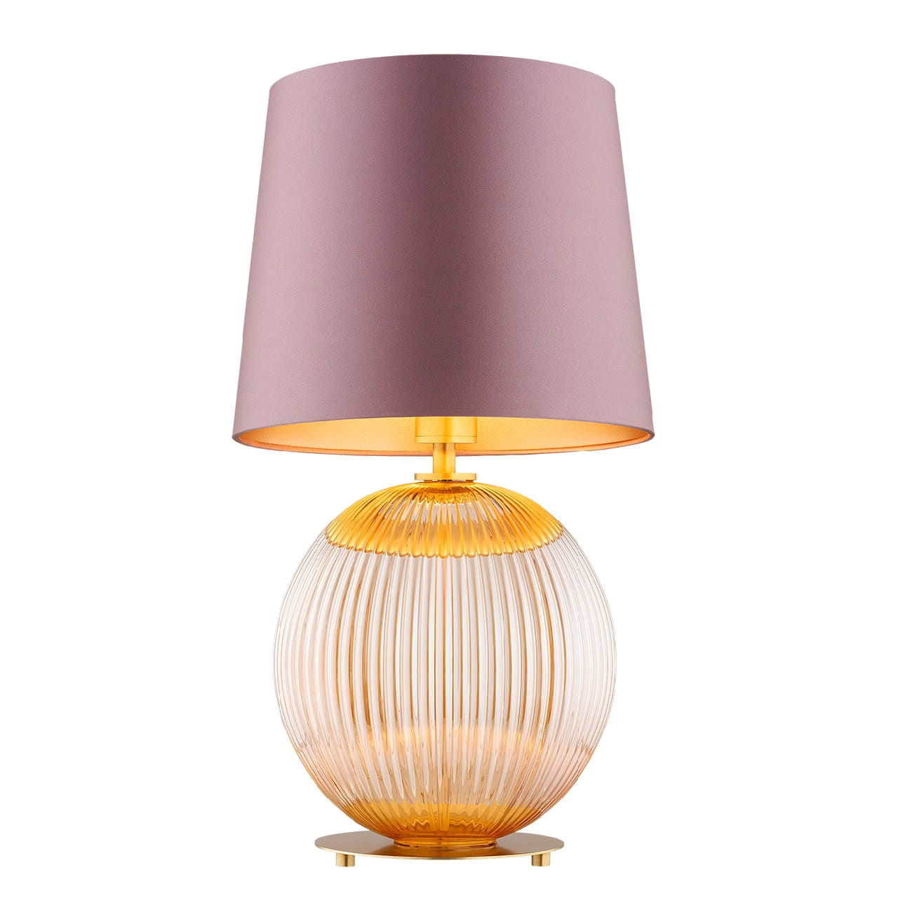 Lampa stołowa do salonu Hamilton –  szkło ryflowane miodowe, abażur brudny róż, elegancka oświetleniowa ozdoba salonu.jpg