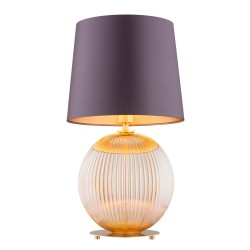 Lampa stołowa do salonu Hamilton –  szkło ryflowane miodowe, abażur fioletowo-śliwkowy, styl glamour.jpg