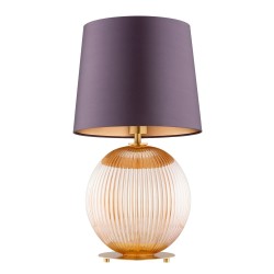 Lampa stołowa do salonu Hamilton –  szkło ryflowane miodowe, abażur fioletowo-śliwkowy, styl  art deco.jpg