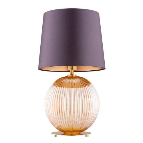 Lampa stołowa do salonu Hamilton –  szkło ryflowane miodowe, abażur fioletowo-śliwkowy, styl  art deco.jpg