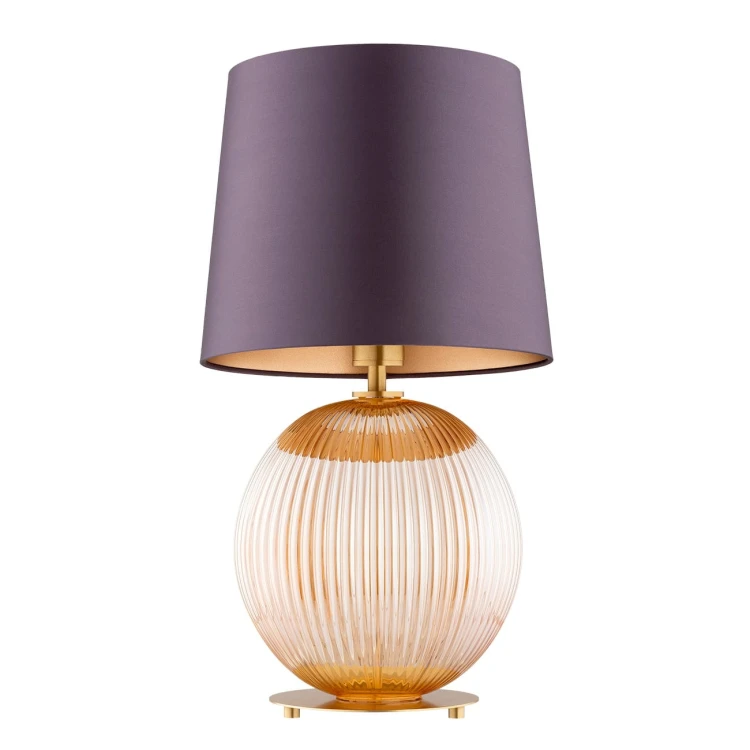 Lampa stołowa do salonu Hamilton –  szkło ryflowane miodowe, abażur fioletowo-śliwkowy, styl  art deco.jpg