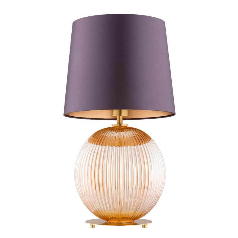 Lampa stołowa do salonu Hamilton –  szkło ryflowane miodowe, abażur fioletowo-śliwkowy, styl  art deco.jpg