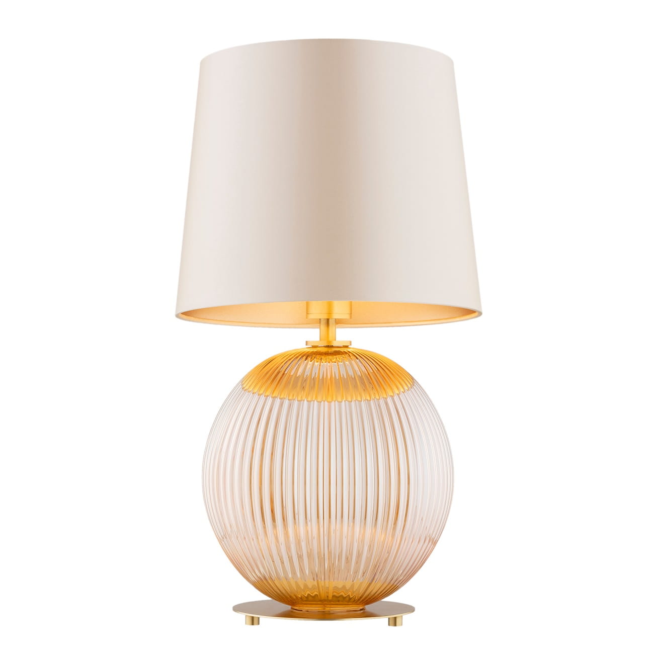 Lampa stołowa złota Hamilton, kula ryflowana miodowa, abażur beżowy.jpg