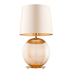 Lampa stołowa złota Hamilton, kula ryflowana miodowa, abażur beżowy (2).jpg
