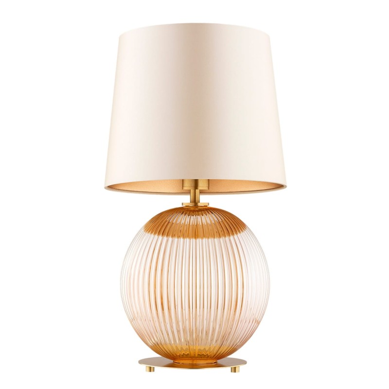 Lampa stołowa złota Hamilton, kula ryflowana miodowa, abażur beżowy (2).jpg