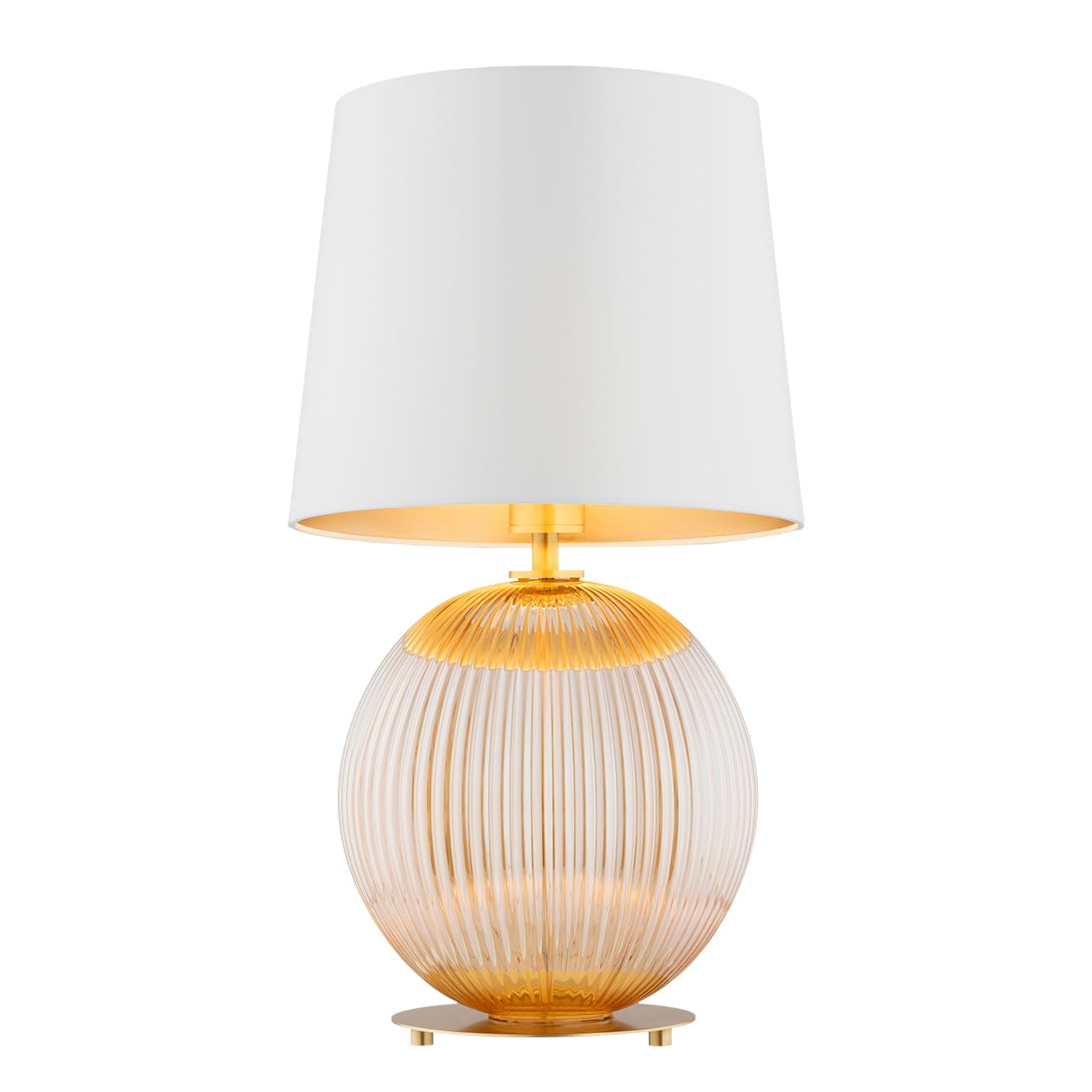 Duża lampa stołowa Hamilton, miodowa kula, kremowy abażur.jpg