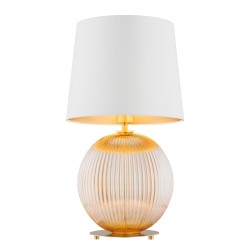 Duża lampa stołowa Hamilton, miodowa kula, kremowy abażur.jpg