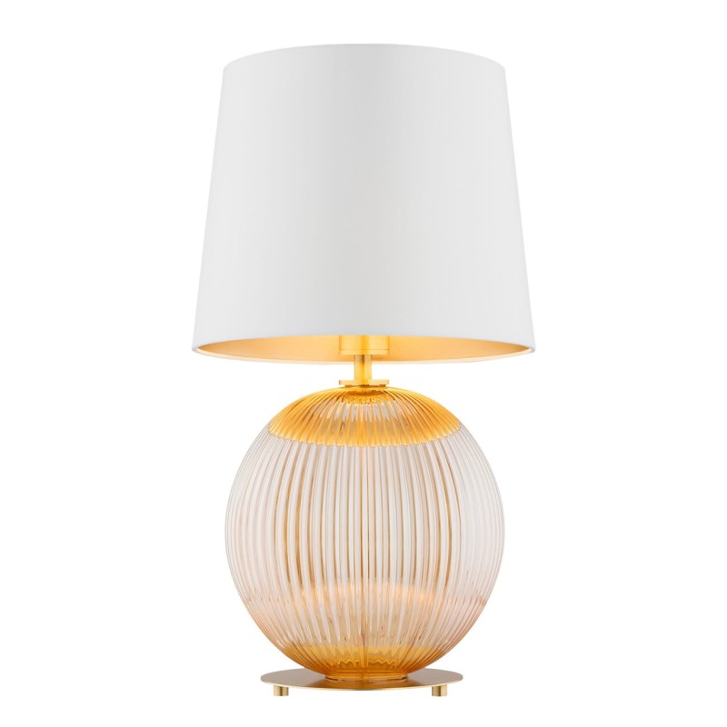 Duża lampa stołowa Hamilton, miodowa kula, kremowy abażur.jpg