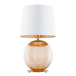 Duża lampa stołowa Hamilton, miodowa kula, kremowy abażur (2).jpg