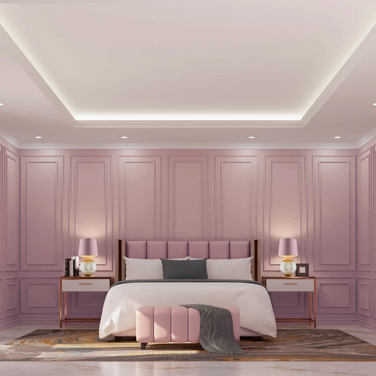 Duża lampa stołowa na stolik nocny do sypialni  Hamilton –  szkło ryflowane dymione, abażur różowy środek złoty aranżacja.jpg