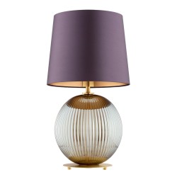Lampa stołowa na stolik w złotym kolorze  Hamilton –  szkło ryflowane dymione, abażur fioletowy środek złoty (2).jpg