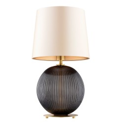 Lampa na stolik nocny, styl glamour Hamilton –  szkło ryflowane grafitowe, abażur beżowy środek złoty.jpg