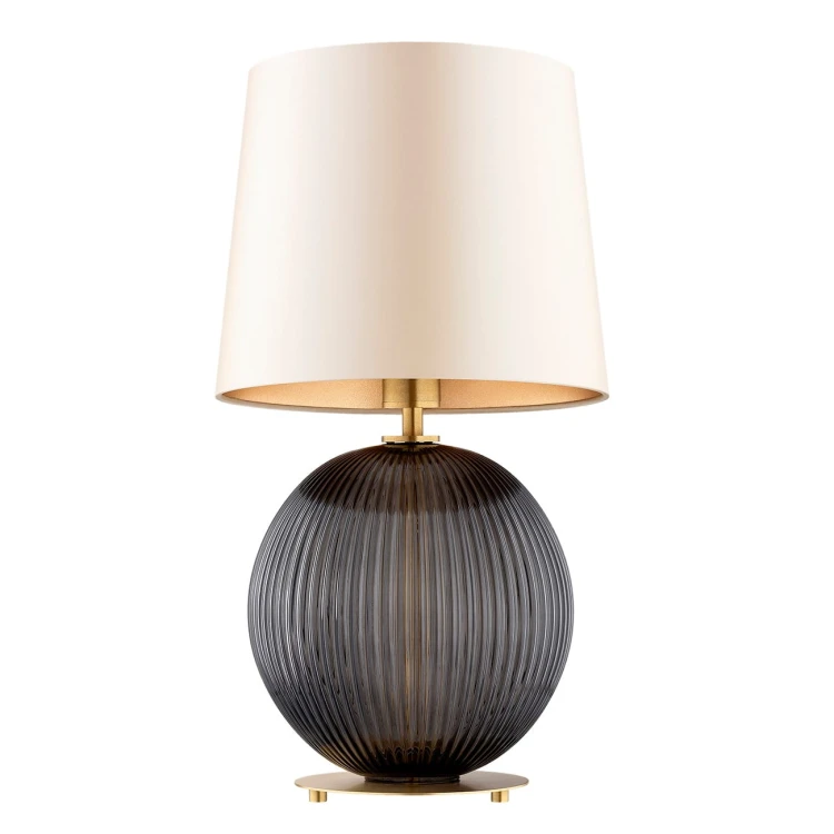 Lampa na stolik nocny, styl glamour Hamilton –  szkło ryflowane grafitowe, abażur beżowy środek złoty.jpg