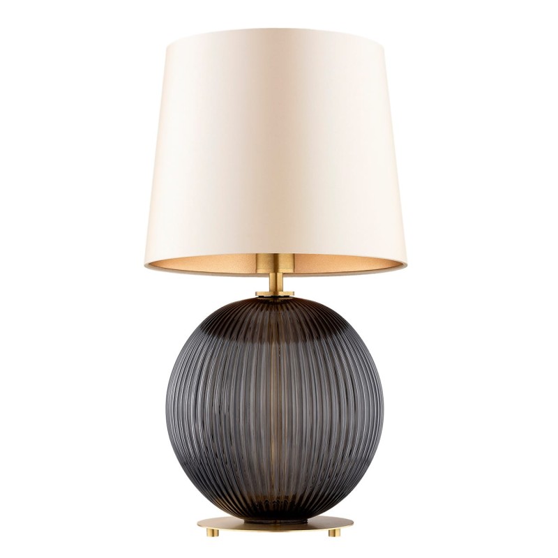 Lampa na stolik nocny, styl glamour Hamilton –  szkło ryflowane grafitowe, abażur beżowy środek złoty.jpg