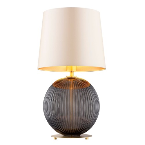 Lampa stołowa styl glamour  Hamilton –  szkło ryflowane grafitowe, abażur beżowy środek złoty.jpg