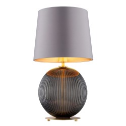 Lampa na stolik przy łóżku w sypialni  Hamilton –  szkło ryflowane grafitowe, abażur szary środek złoty.jpg