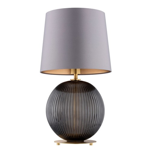 Lampa na stolik przy łóżku w sypialni  Hamilton –  szkło ryflowane grafitowe, abażur szary środek złoty(2).jpg