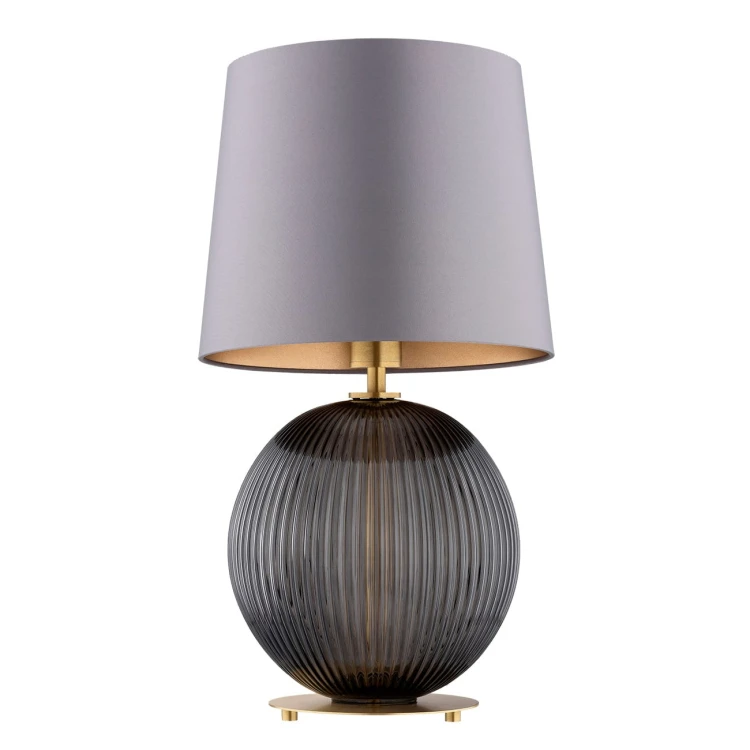 Lampa na stolik przy łóżku w sypialni  Hamilton –  szkło ryflowane grafitowe, abażur szary środek złoty(2).jpg