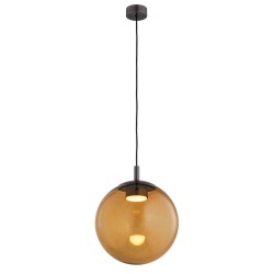 Szklana lampa wisząca Sacramento - bursztynowy klosz 30cm, stal w kolorze tytanu szczotkowanego, industrialne wnętrza.jpg