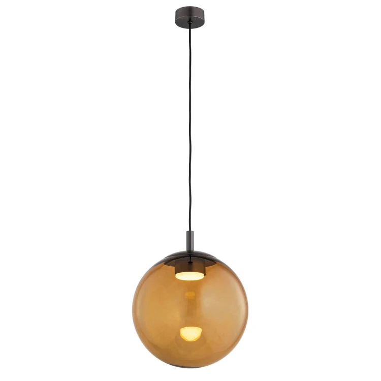 Szklana lampa wisząca Sacramento - bursztynowy klosz 30cm, stal w kolorze tytanu szczotkowanego, industrialne wnętrza.jpg