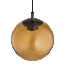 Szklana lampa wisząca Sacramento - bursztynowy klosz 30cm, stal w kolorze tytanu szczotkowanego mocowanie.jpg