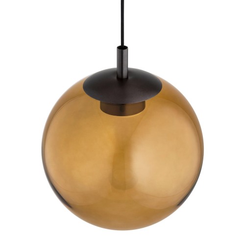 Szklana lampa wisząca Sacramento - bursztynowy klosz 30cm, stal w kolorze tytanu szczotkowanego mocowanie.jpg